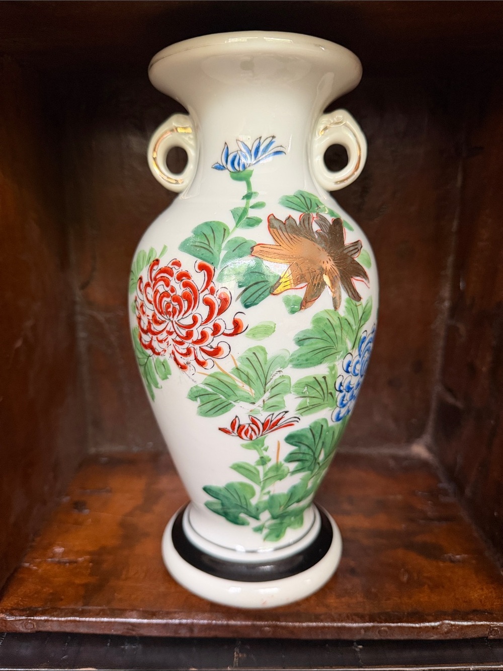 Vintage Japanese Hand-Painted Floral Porcelain Vase